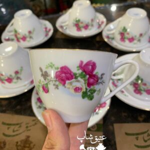 فنجان چای خوری و نعلبکی گل سرخ چین قدیم فوق العاده زیبا