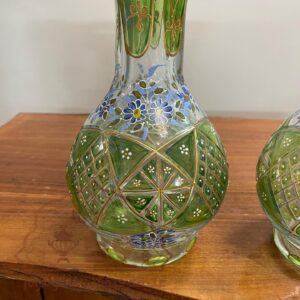 گلدان سبز سه پوست طرح قاجاری  آنتیک و کم یاب
