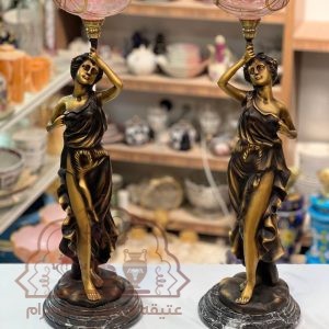 یک جفت چراغ لاله پایه برنز آنتیک
